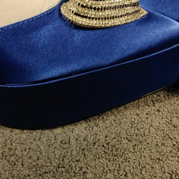 💎 Coutgo Royal Blue Rhinestone Heart Heels Size 9 Ankle Strap Dress Pumps point - Picture 10 of 13